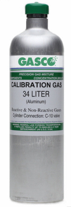 34L-99-25, Hydrogen Sulfide H2S 25 PPM Balance Air in a 34 Liter Cylinder C-10 Connection