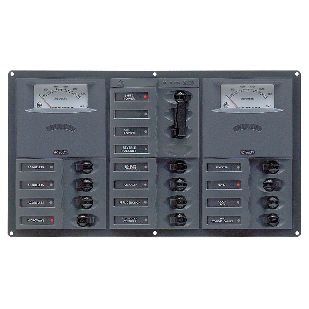 BEP AC Circuit Breaker Panel w/Analog Meters, 12SP 2DP AC230V Stainless Steel Horizonal